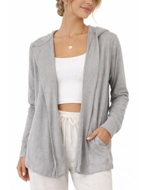 ATHLETA Uptempo Wrap Hoodie Cardigan Gray Open Front Thumbholes Size XS